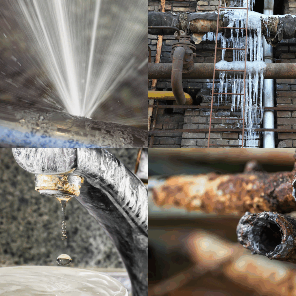 4 images of different pipe problems